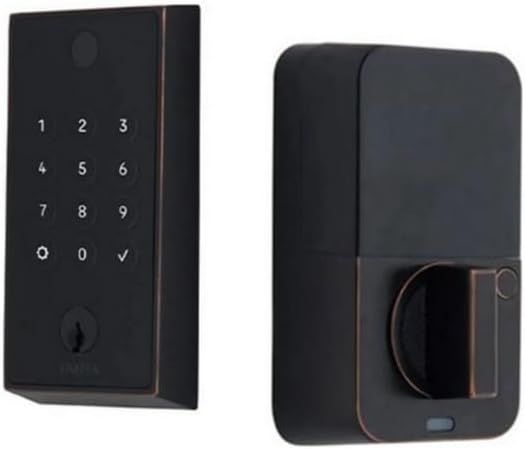 Displays the core sellable product—a smart lock system with both the keypad entry panel and the deadbolt mechanism—to show shoppers exactly what they will receive and how the components look. Shows…