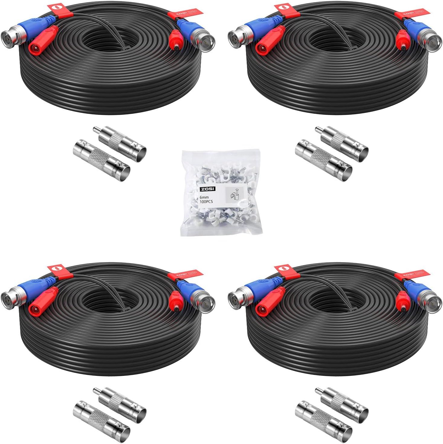 Shows the core sellable product - multiple security camera cables with color-coded connectors, clearly displaying what the buyer will receive. Demonstrates that the purchase includes additional…