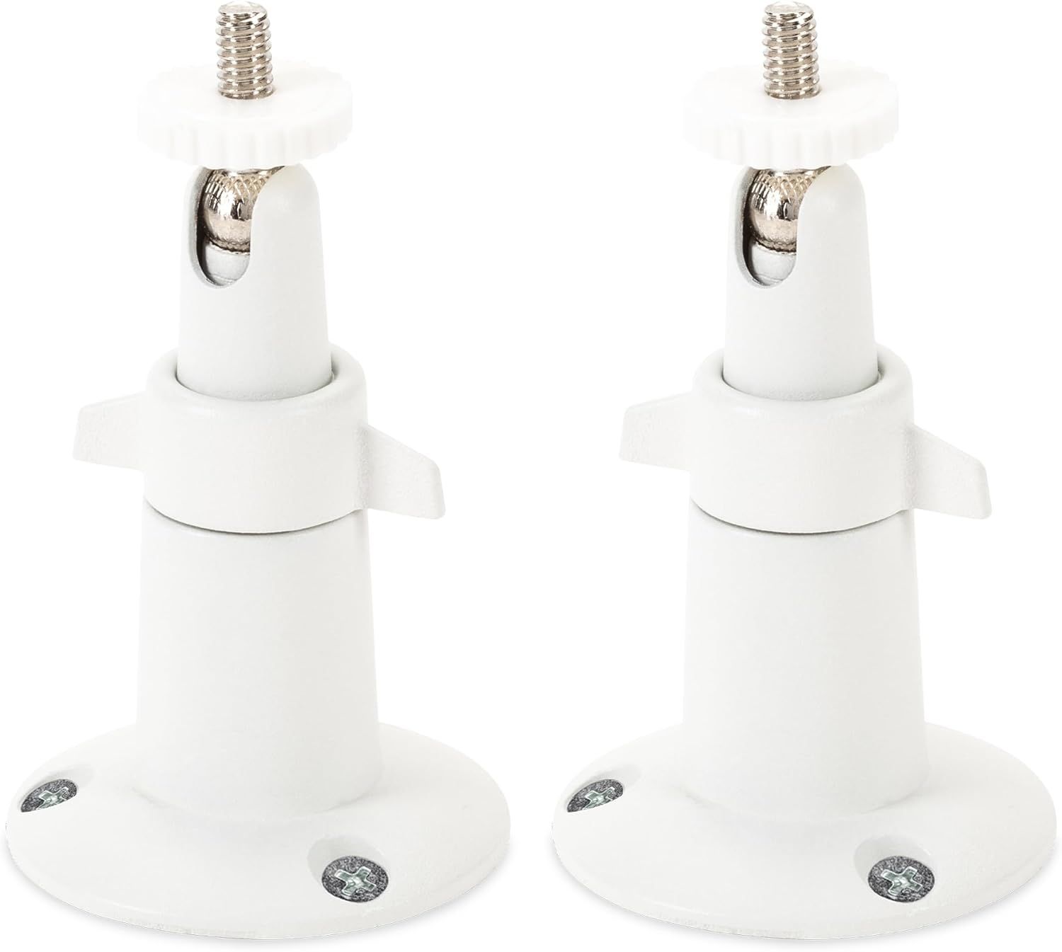 Shows the core product clearly on a white background to communicate what the buyer will receive - two identical white adapter units with metal screws.