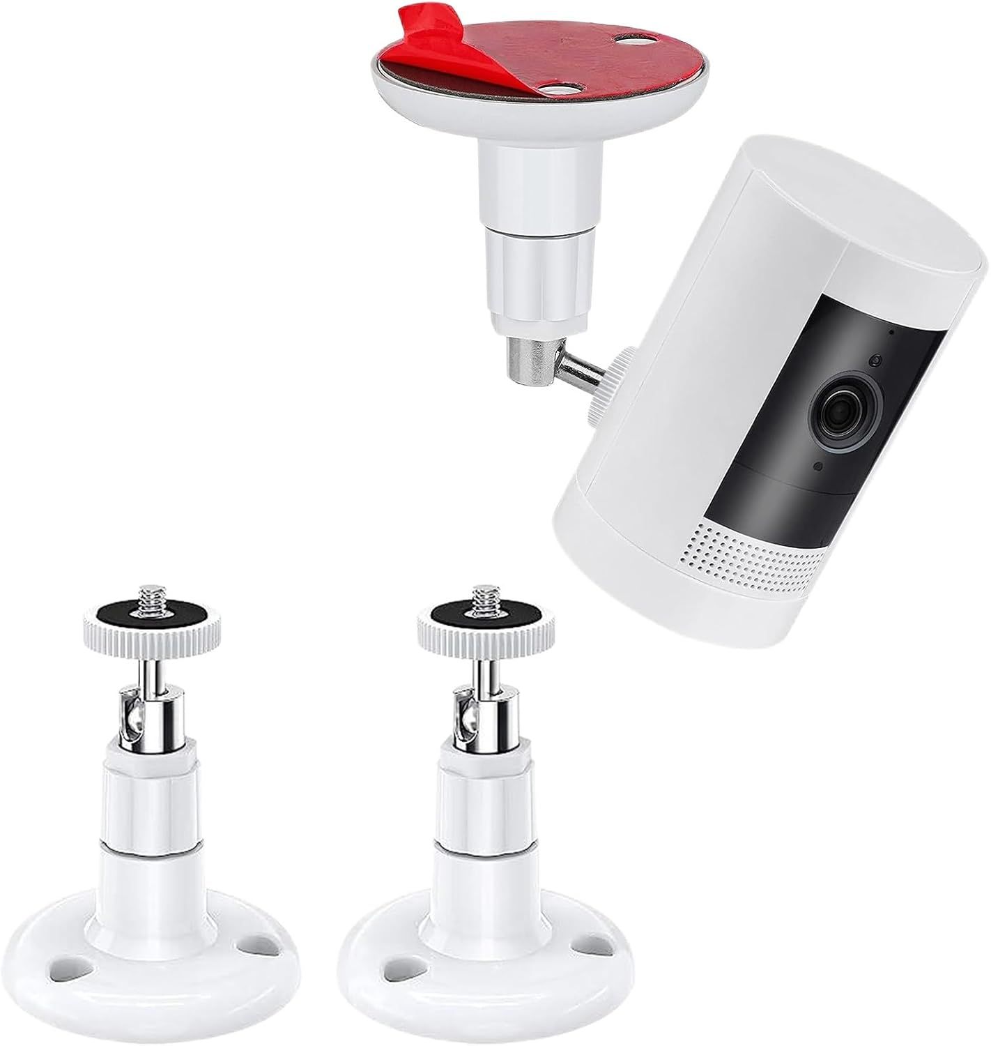 Shows the core product - a security camera with multiple mounting accessories - to communicate what the buyer will receive and how the camera can be installed. Displays the included mounting…