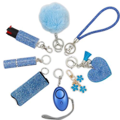 Displays the complete set of included items in the personal safety keychain kit, showing shoppers all the components they will receive. Shows all the included accessories and components that come…