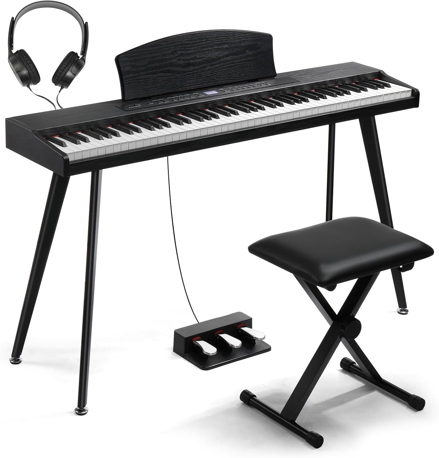 Shows the core digital piano product with its full-key keyboard on a stand, communicating the complete instrument the shopper will receive. Demonstrates that the purchase includes essential…