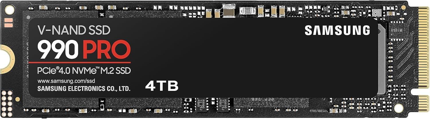 Displays the Samsung 990 PRO SSD clearly showing the product model, capacity, and technical specifications to help shoppers identify the exact storage solution they need.