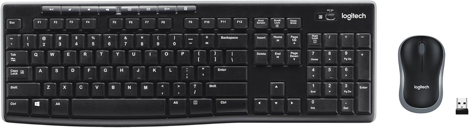 Displays the complete wireless keyboard and mouse set with USB receiver to show shoppers exactly what they will receive in the purchase. Shows the included wireless mouse and USB receiver accessory…