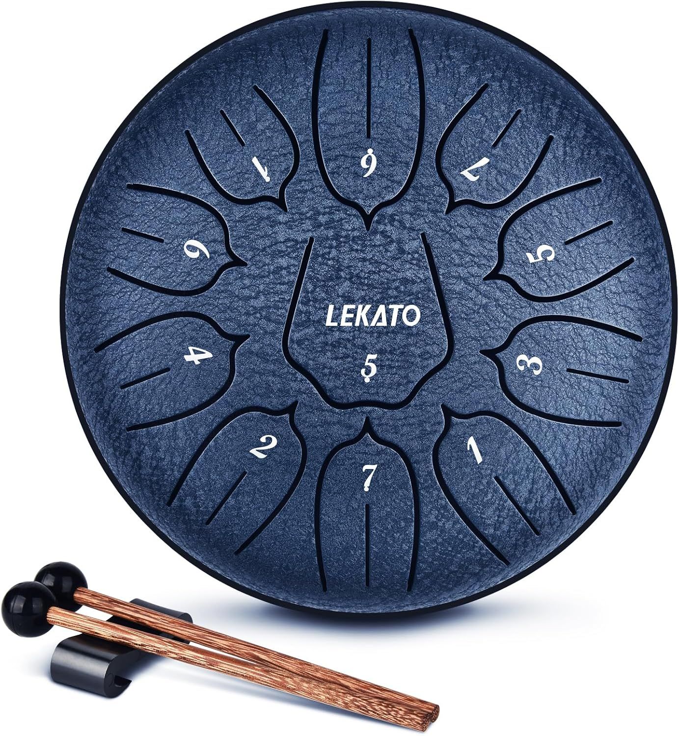 Shows the core product, a LEKATO steel tongue drum with numbered tongues and included mallets, clearly displaying its design and what the buyer receives. Demonstrates that the purchase includes two…