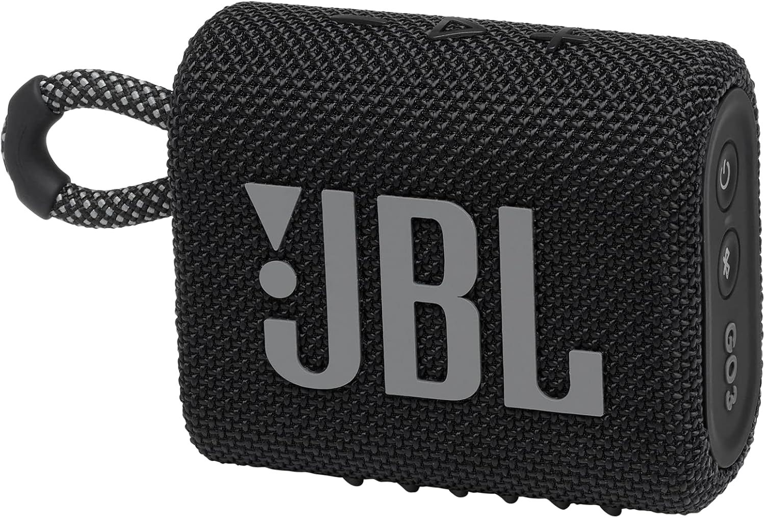 Displays the core JBL portable speaker product clearly on a white background, allowing shoppers to see the design, branding, and key features like the fabric texture and carry strap.