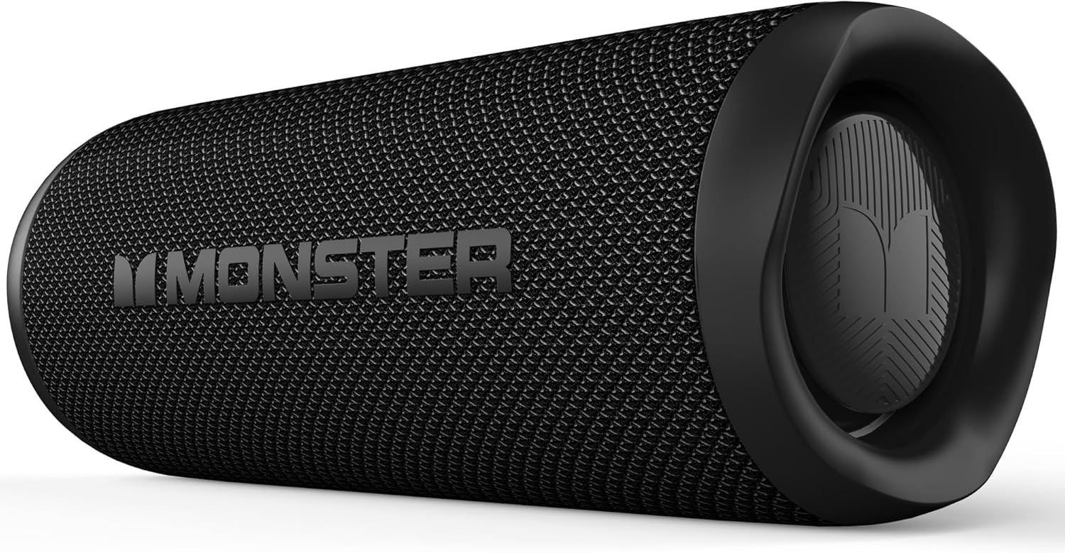 Displays the core product clearly to show shoppers what they are purchasing - a cylindrical portable speaker with mesh fabric exterior and branded design. Uses a subtle drop shadow and light gray…