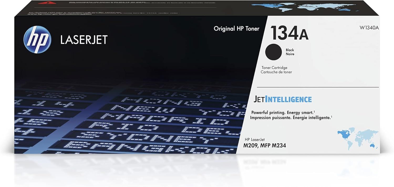 Shows the official HP toner cartridge in its retail packaging to reassure shoppers they are purchasing an authentic, original HP product with clear model compatibility information. Displays the core…