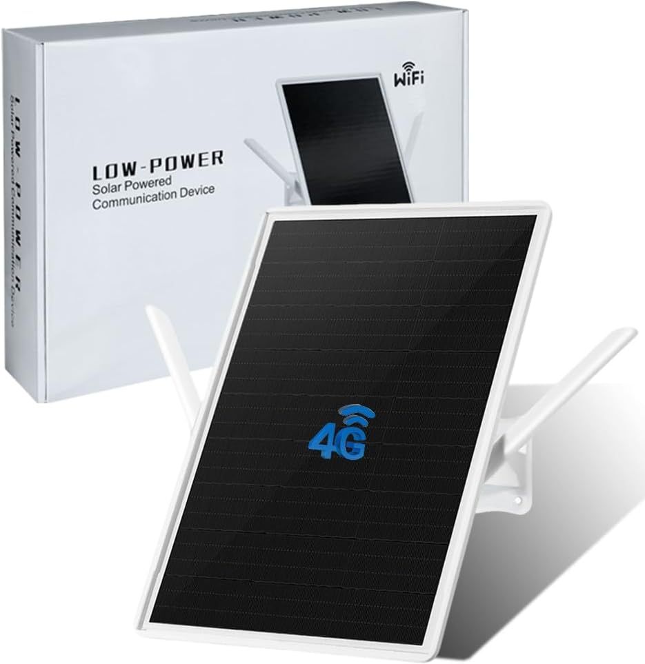 Shows the core product, a solar-powered communication device with 4G connectivity, alongside its retail packaging to communicate what the buyer will receive. Displays the retail packaging with key…