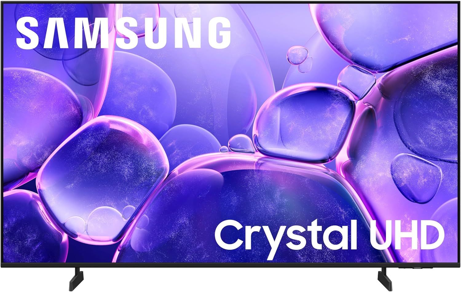 Showcases the Samsung Crystal UHD television with its display technology prominently featured on-screen, communicating the premium visual quality and brand identity to shoppers. Uses a subtle drop…