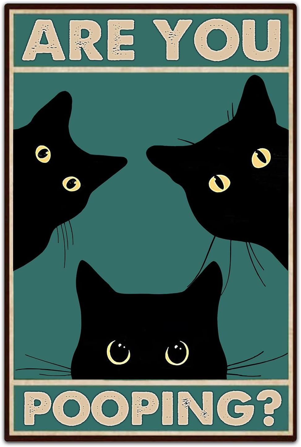 Communicates the product's playful, humorous design featuring black cats with the text 'Are You Pooping?' to appeal to cat lovers looking for quirky bathroom decor.