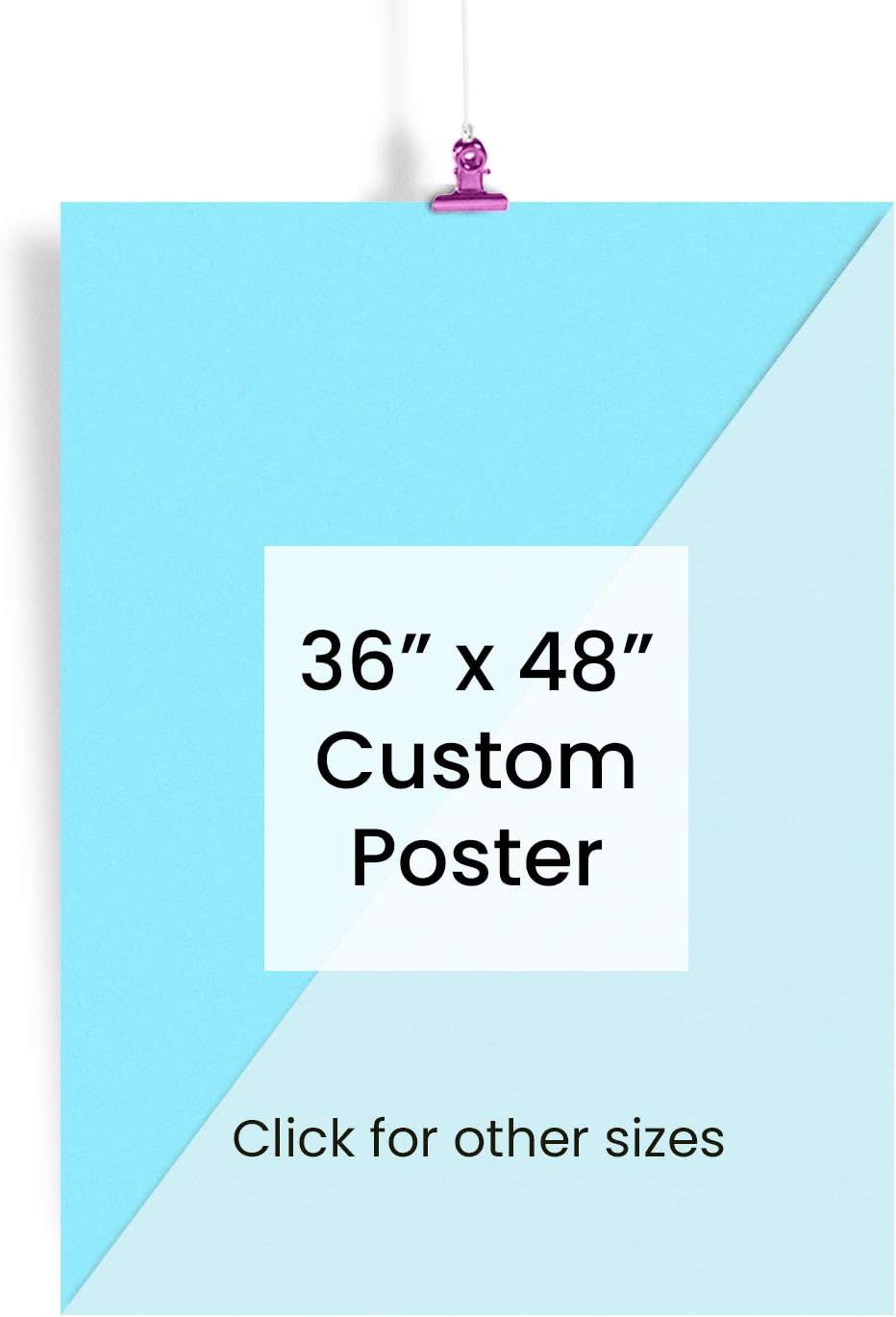 Displays the core product, a custom poster, showing the available size option and communicating that shoppers can select different dimensions for their needs. Indicates that multiple size options…