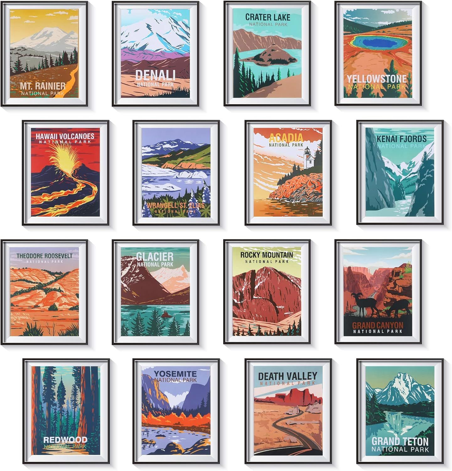 Shows the shopper the variety of different national park poster designs available to choose from, allowing them to select their preferred park or style.