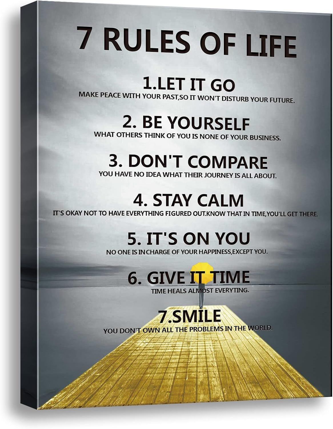 This image appears to be a motivational wall art or canvas print featuring inspirational life rules rather than a traditional Amazon product hero image showing a physical sellable item.