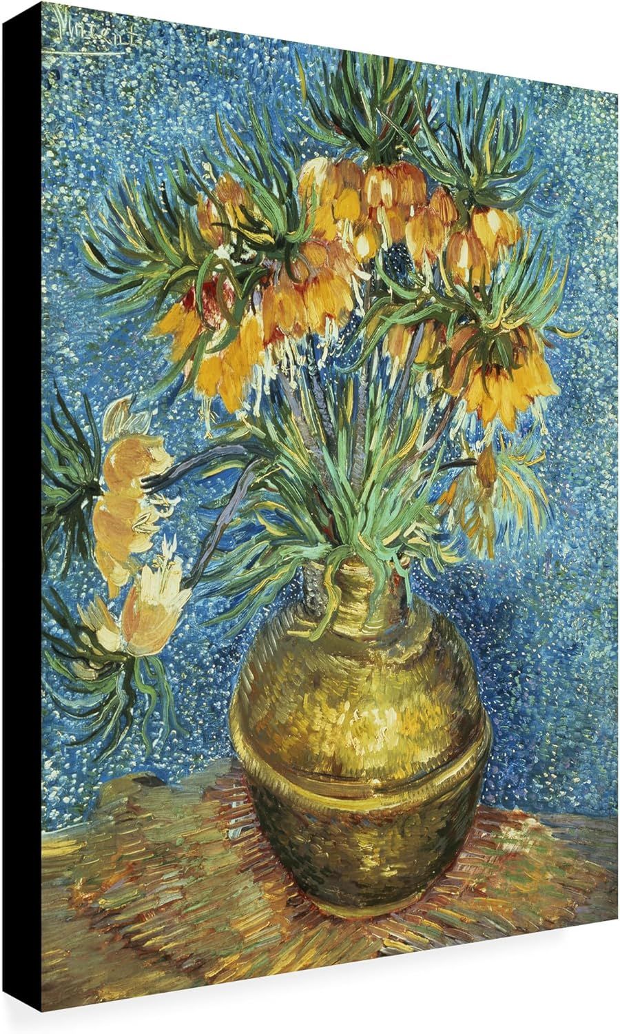Displays the core product—a canvas print of a floral painting—showing the artwork's design, colors, and gallery-wrapped canvas construction to help shoppers visualize it in their space.