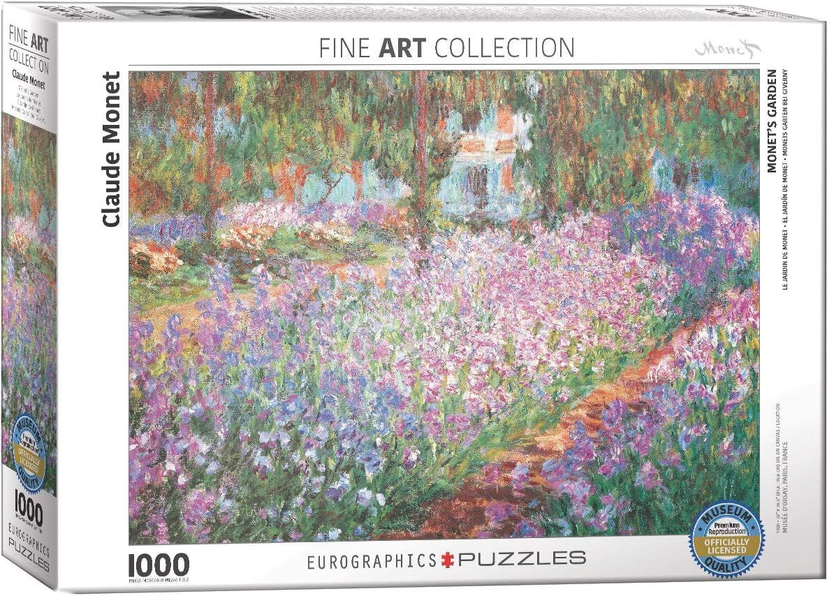 Shows the core sellable product, a 1000-piece jigsaw puzzle featuring a Claude Monet garden painting, clearly displaying the puzzle box and artwork to help shoppers understand what they are…