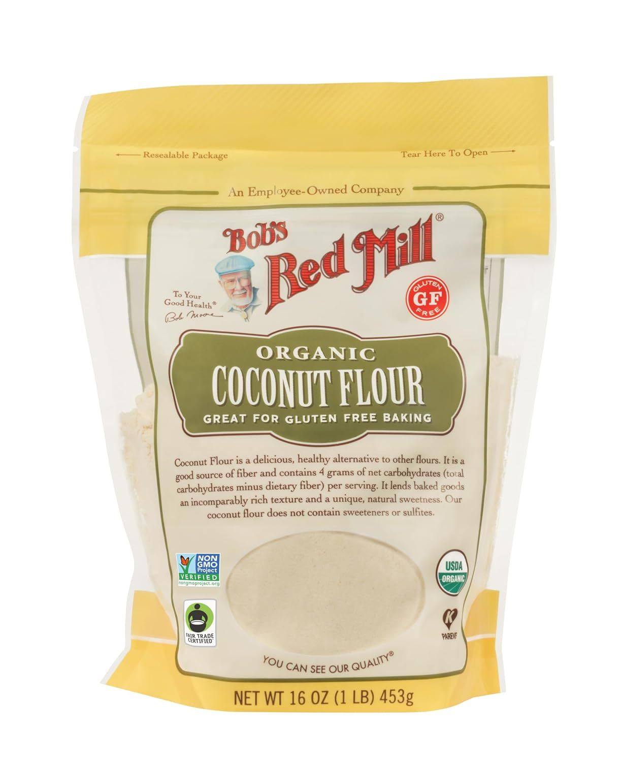 Displays the core product clearly with its packaging to show shoppers exactly what they will receive, emphasizing the organic and gluten-free attributes. Shows the retail packaging with a clear…