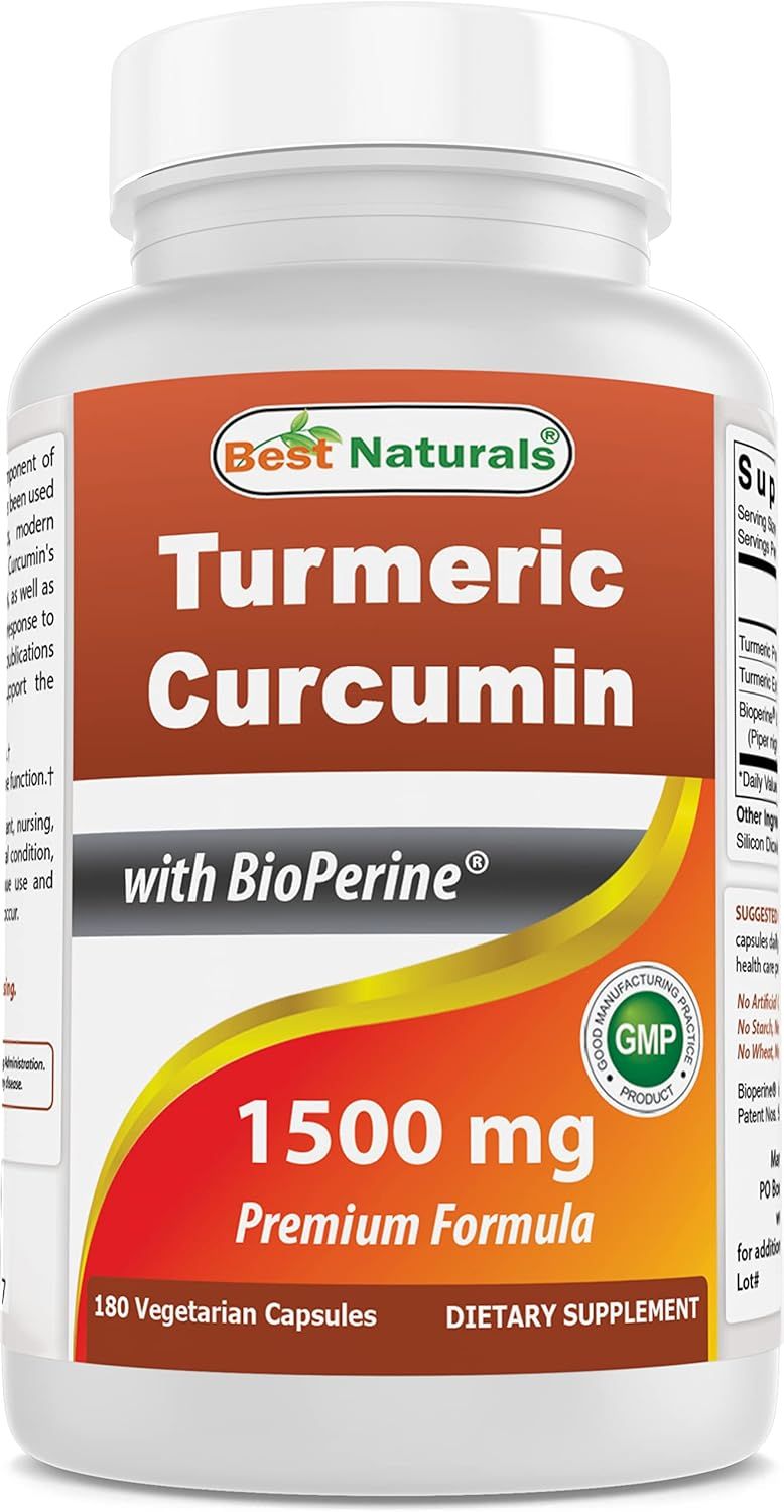 Displays the core product, a turmeric curcumin supplement bottle, clearly showing the brand, dosage, and key ingredient to help shoppers identify and evaluate the product. Shows the actual retail…