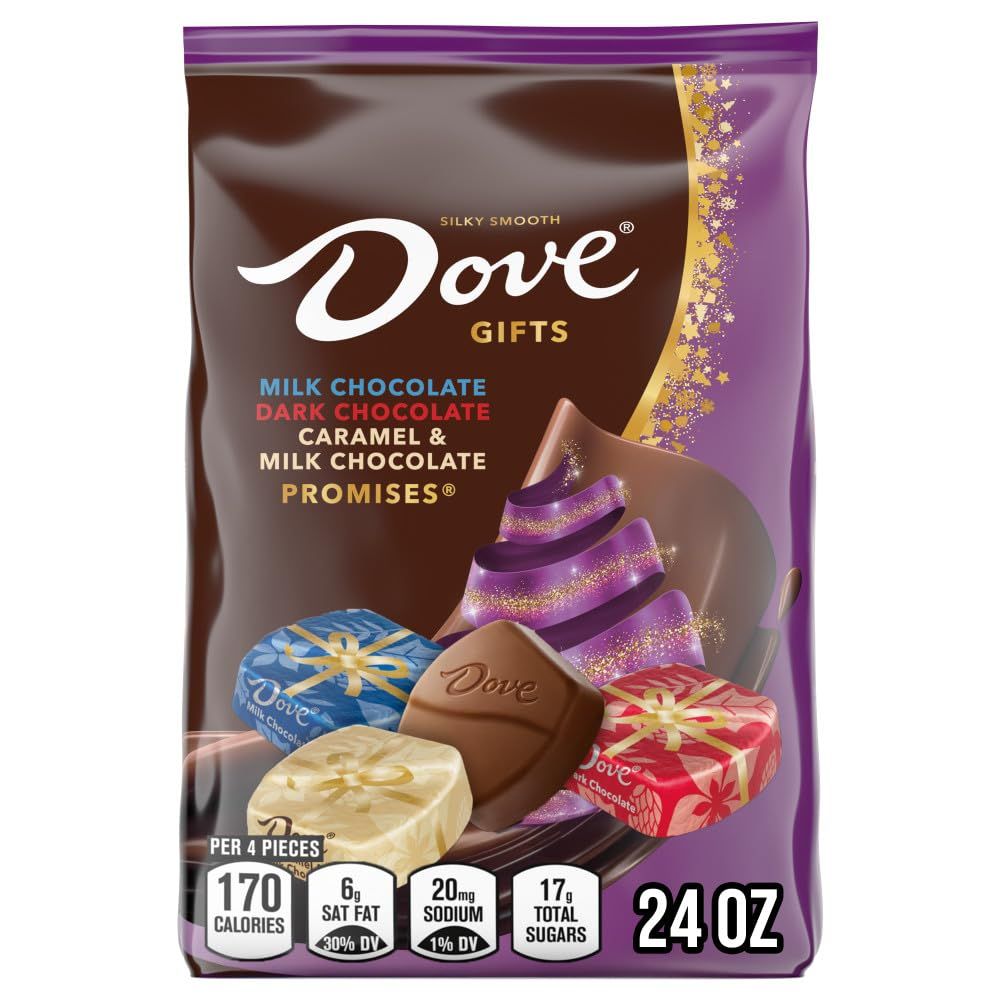 Shows the retail packaging with a clear window displaying the assorted chocolate varieties inside, helping shoppers understand what they will receive and reinforcing the gift-ready presentation.…