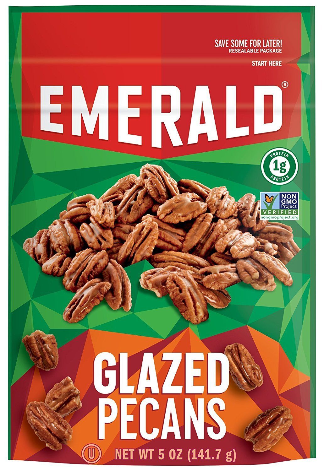 Shows the retail packaging with resealable feature to communicate convenience and freshness preservation while displaying the product through the package window. Displays the core product (glazed…