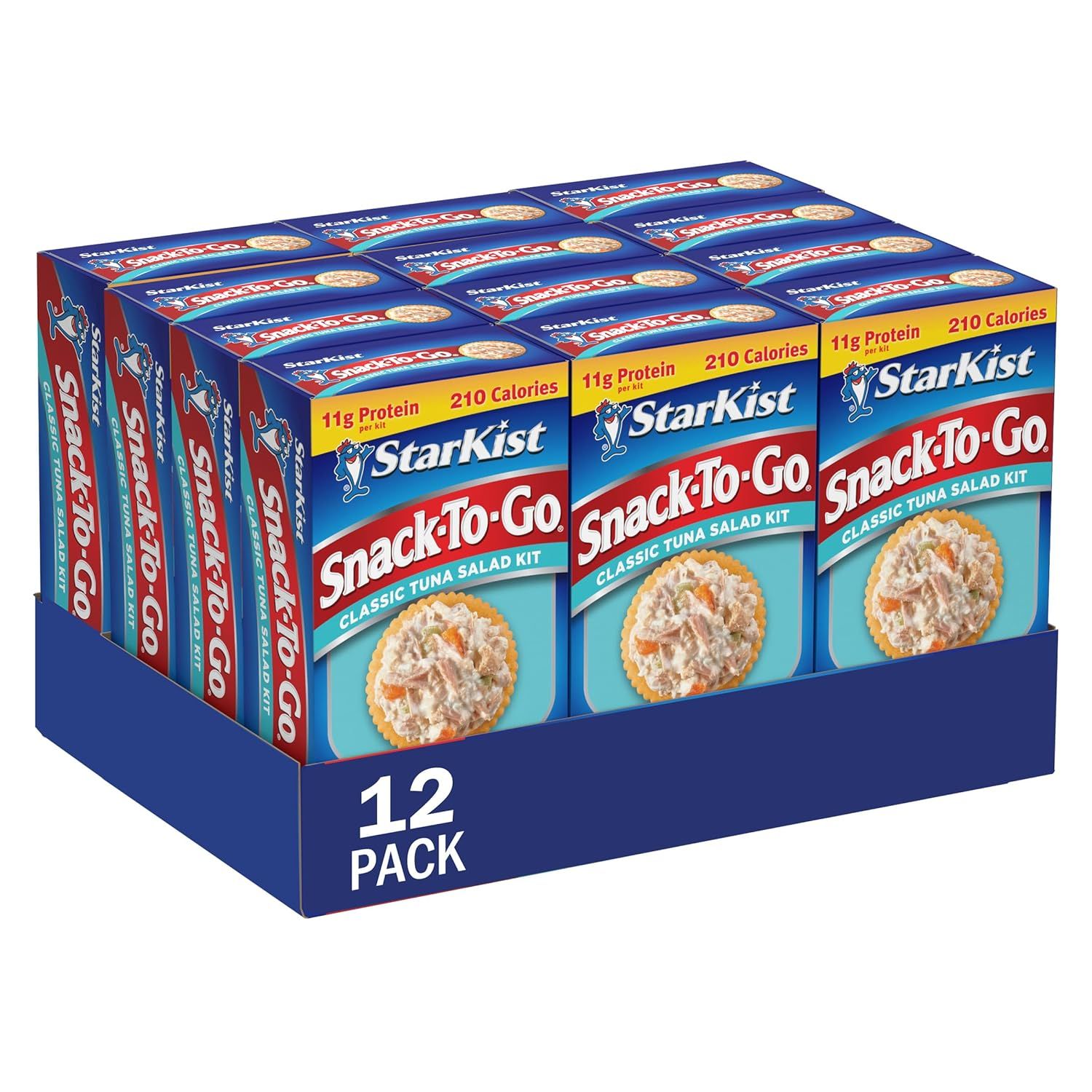 Shows the core sellable product as a 12-pack multi-pack of StarKist Snack-To-Go Classic Tuna Salad Kits, clearly displaying the quantity and packaging to help shoppers understand what they are…