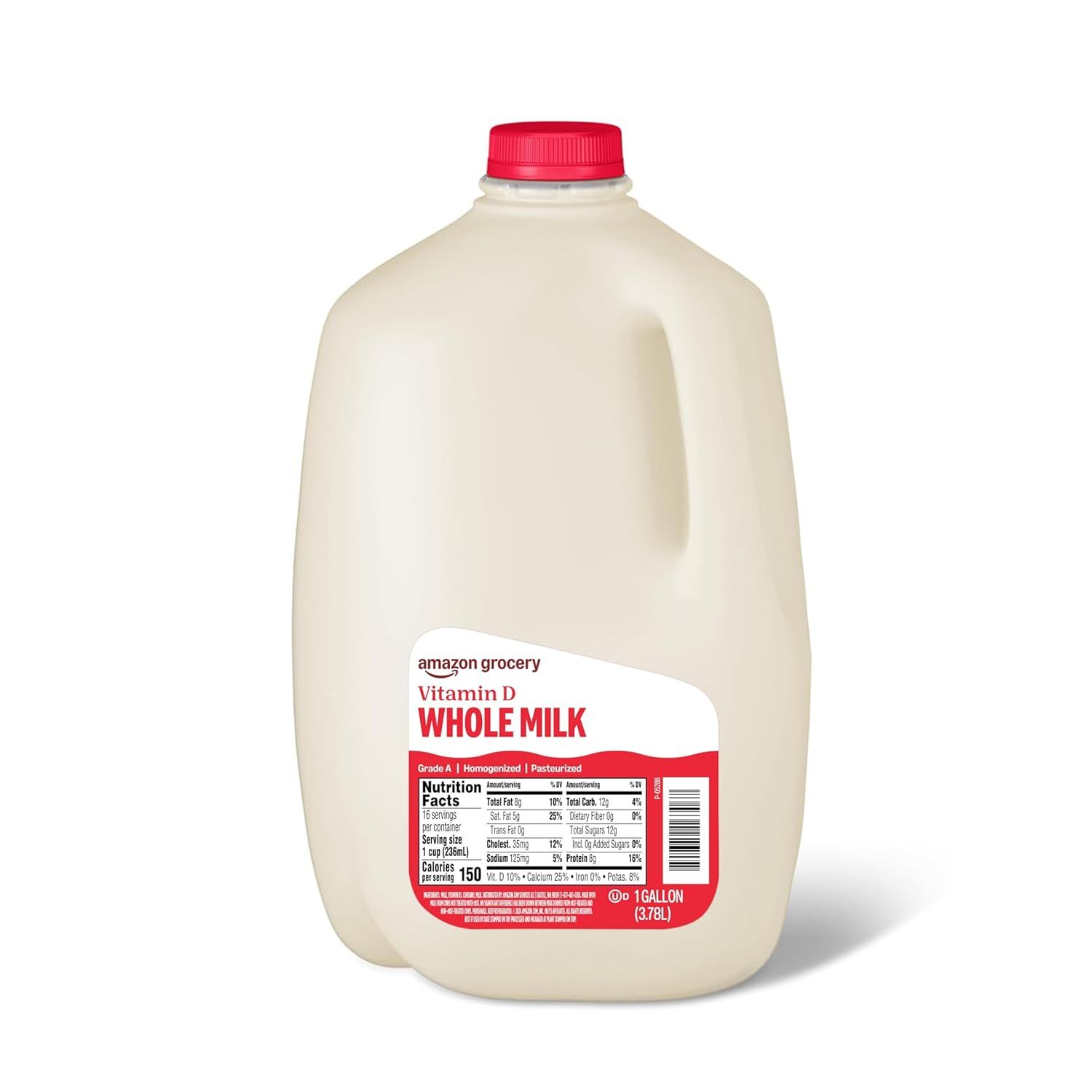 Displays the core sellable product, a 1-gallon container of Vitamin D whole milk, clearly showing the product form, brand, and key nutritional information to help shoppers identify and purchase the…