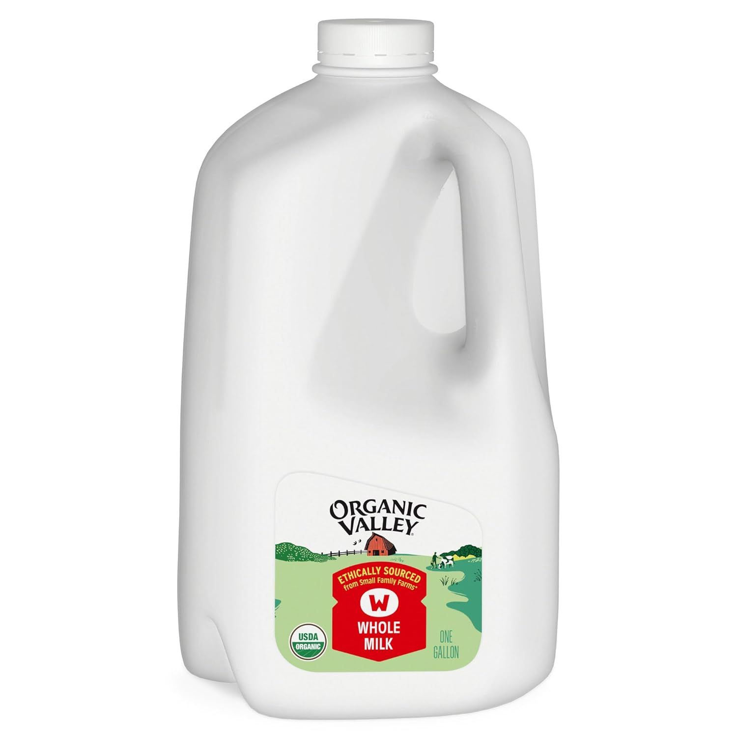Displays the core product clearly on a white background to show shoppers exactly what they will receive - a one-gallon container of Organic Valley whole milk with visible branding and product details.