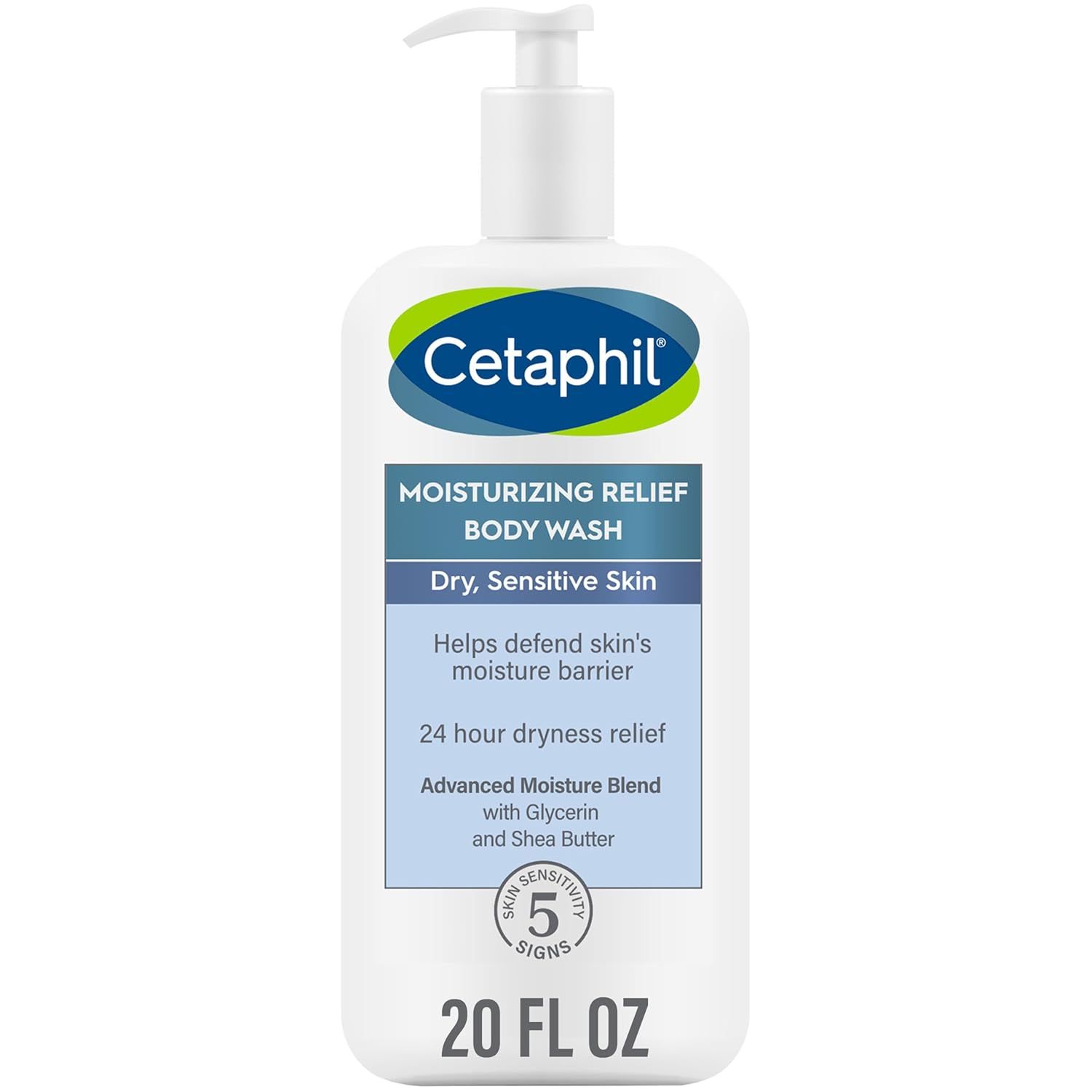 Displays the core product clearly on a white background to show the Cetaphil body wash bottle with pump dispenser, allowing shoppers to see the product packaging, branding, and key benefits like…