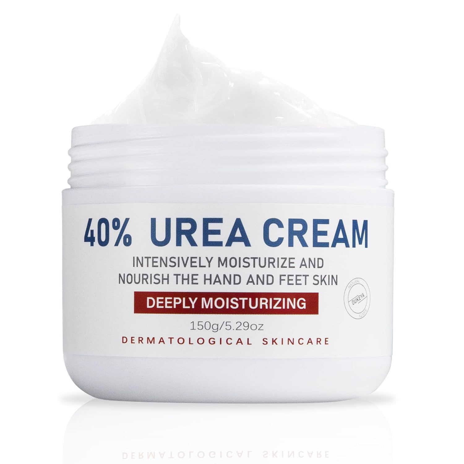 Displays the core product—a jar of 40% urea cream—with clear labeling to communicate its intensive moisturizing benefits for hand and feet skin, reassuring shoppers of its dermatological quality and…