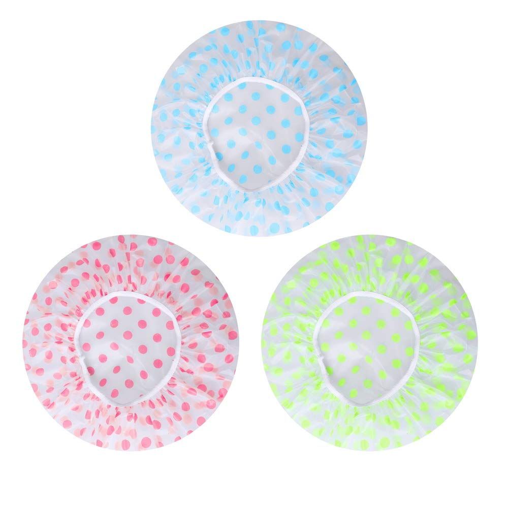 Shows the core product clearly with its polka dot pattern and elastic band design to help shoppers understand what they are purchasing. Displays three color variations (blue, pink, and green) to…