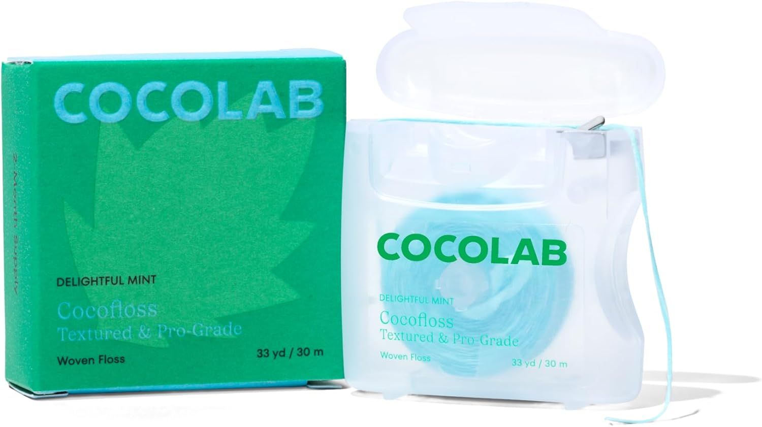 Shows the core product—a dental floss dispenser—alongside its retail packaging to communicate what the shopper will receive and the brand identity. Displays the physical retail packaging box next to…