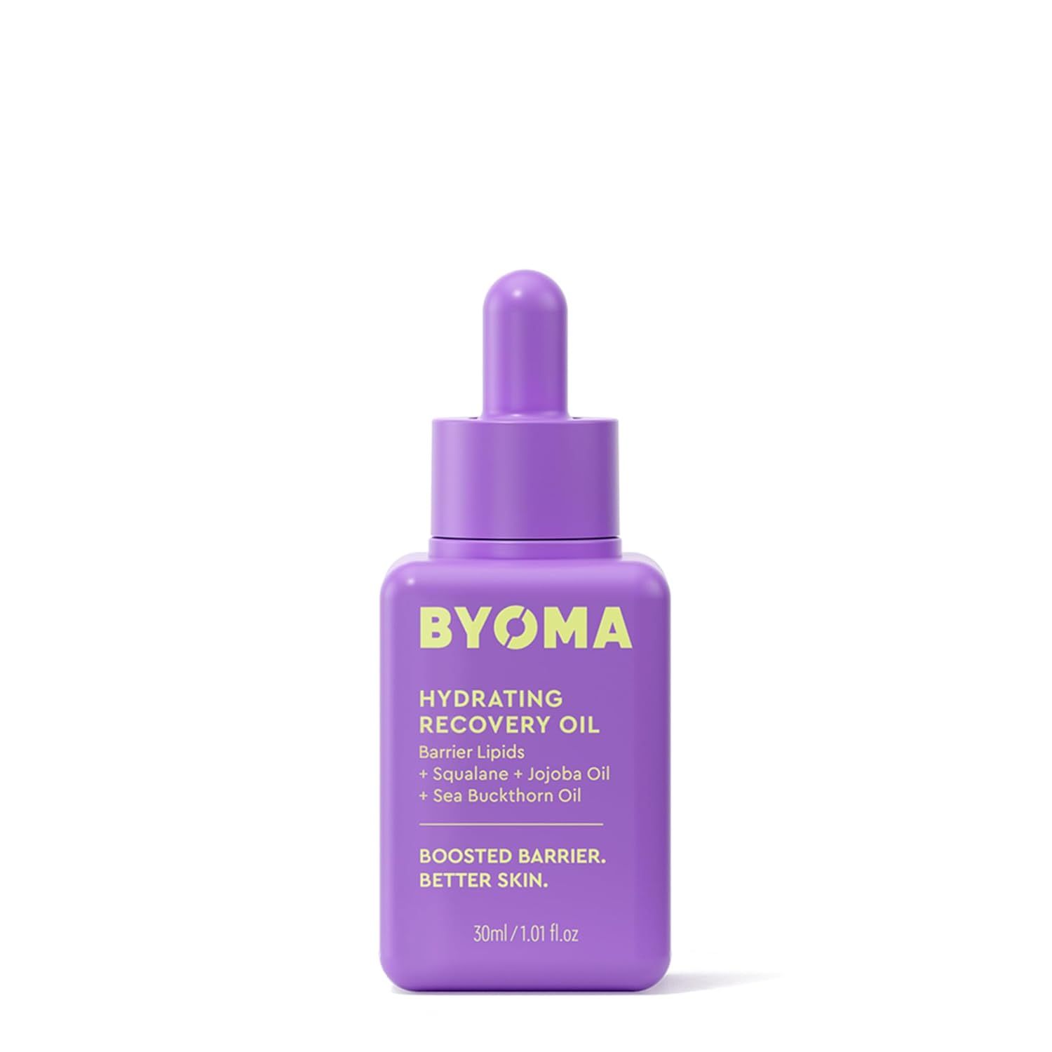 Displays the core product clearly on a clean white background, allowing shoppers to see the purple dropper bottle and read key product information including ingredients and benefits.