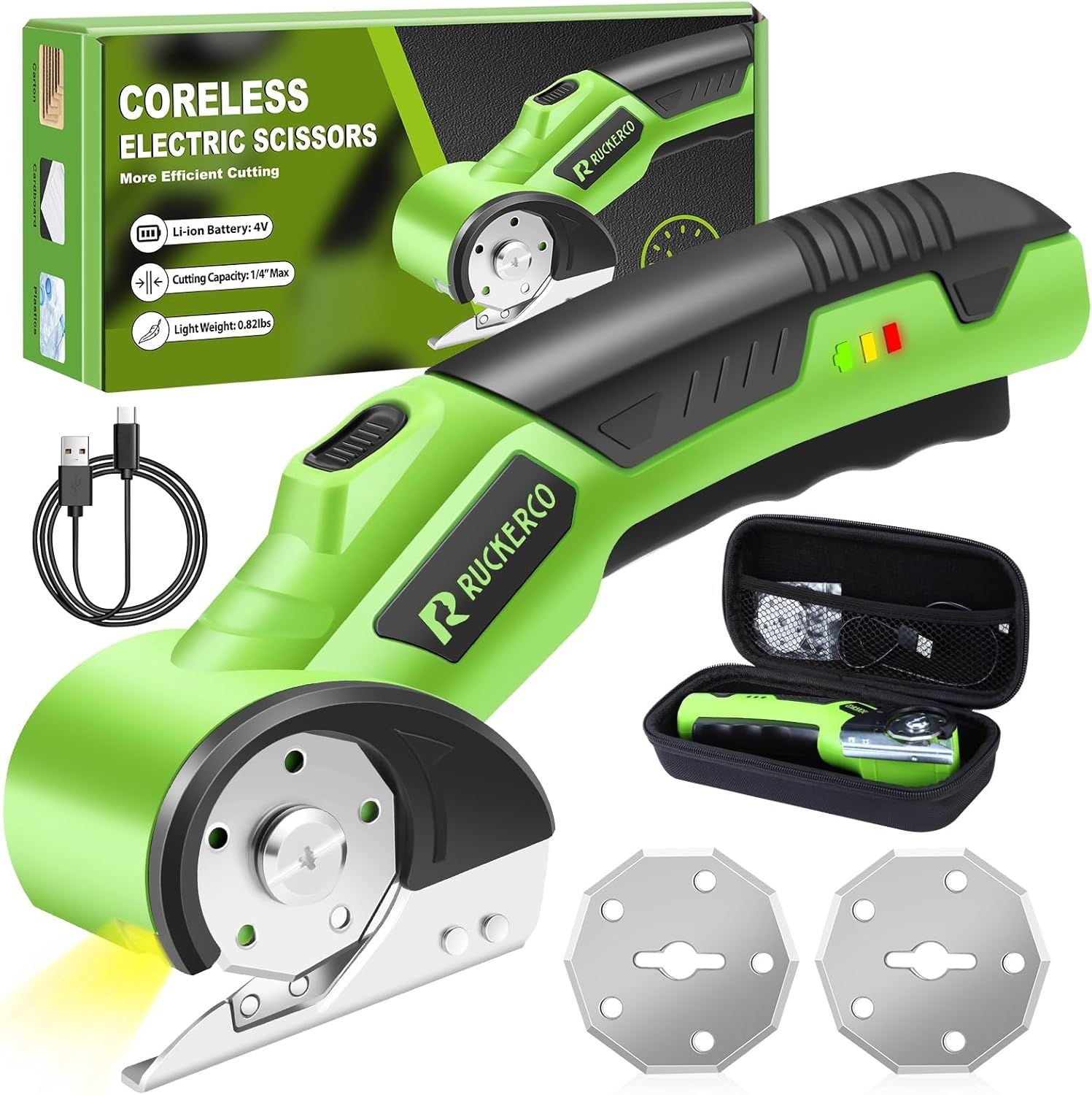 Shows the core product (cordless electric scissors) along with all included accessories to give shoppers a complete view of what they will receive in the package. Displays all included accessories…