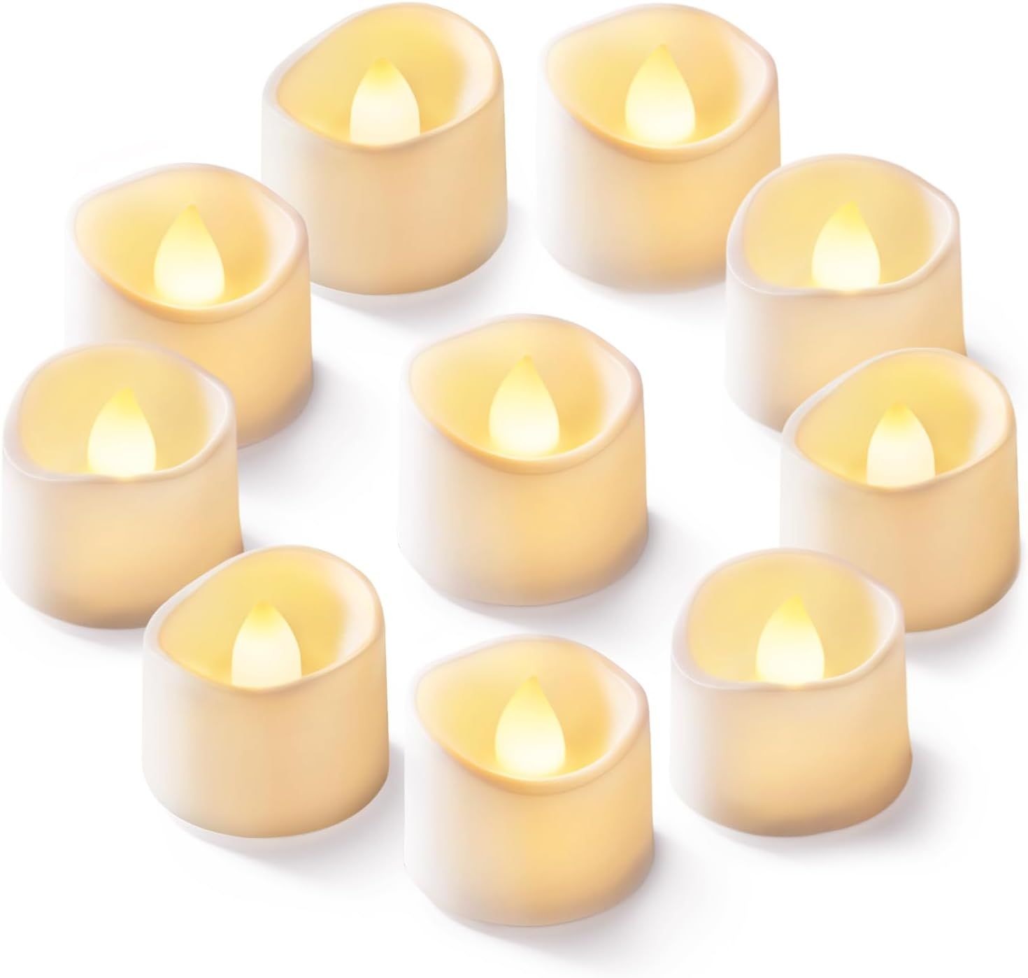 Displays the core product—a set of LED flameless tea light candles—clearly showing the realistic flickering flame effect and clean design to communicate what the buyer will receive.