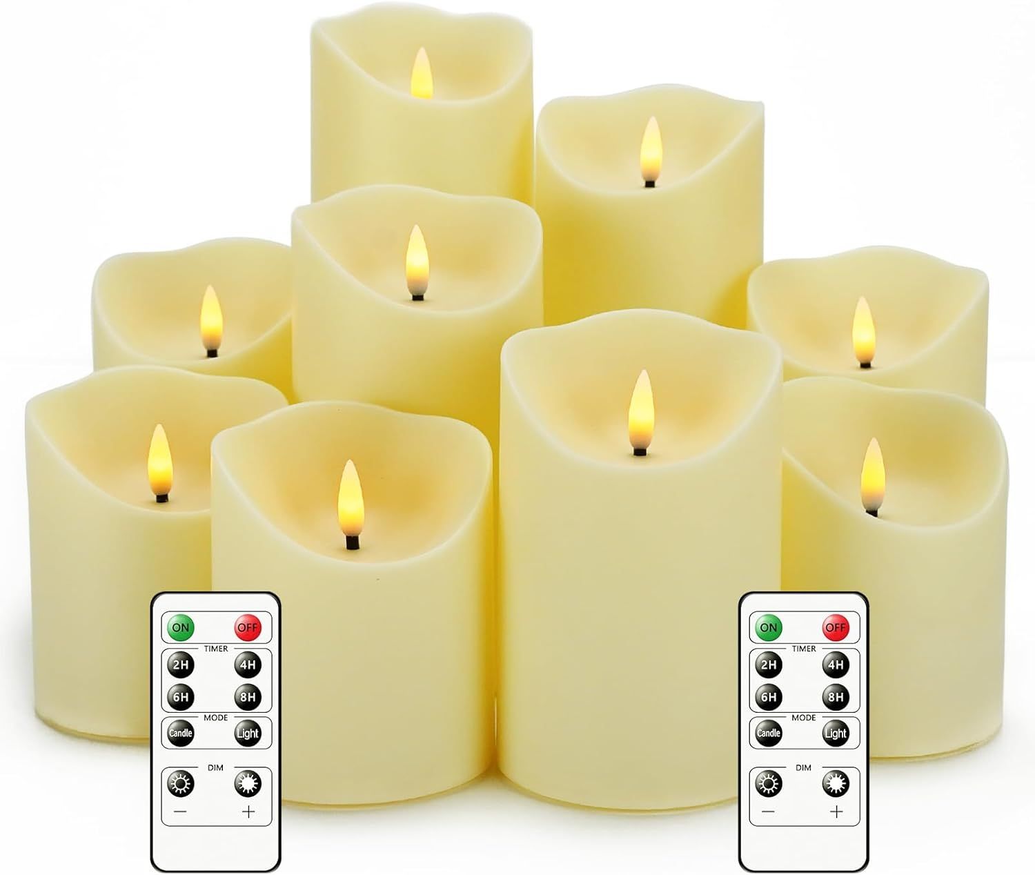 Shows the complete set of flameless LED candles with remote controls to communicate the multi-pack offering and demonstrate the realistic flickering flame effect and convenient remote functionality.…