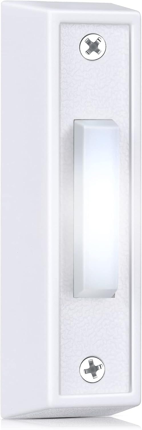 Displays the core product clearly on a white background to show the doorbell button's design, size, and mounting screw positions for easy identification.