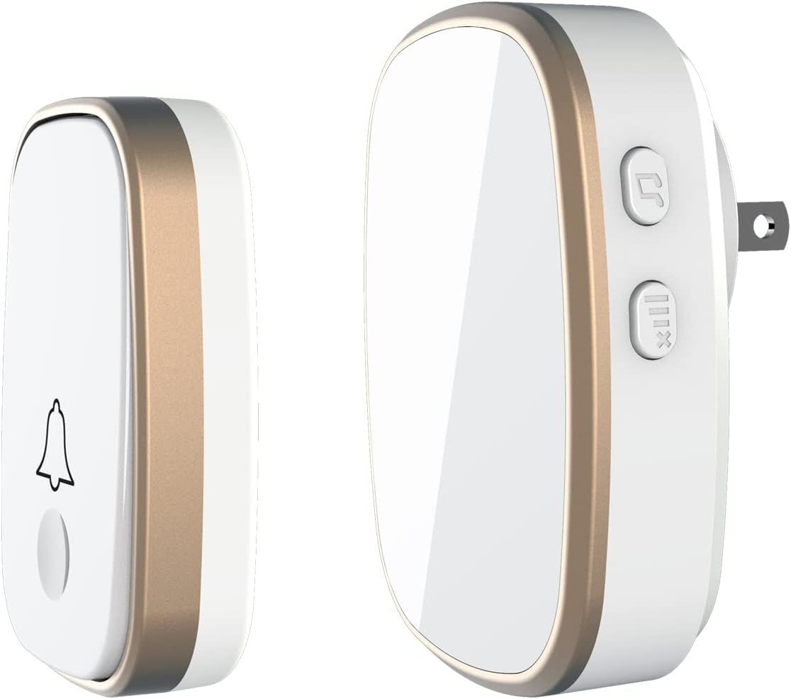 Shows the complete doorbell system with both the button unit and receiver unit to communicate what the shopper receives and how the two-piece system works together.