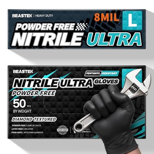 Shows the actual retail packaging the buyer will receive, helping them identify the product on shelves or upon delivery and reinforcing brand recognition. Displays the core product (black nitrile…