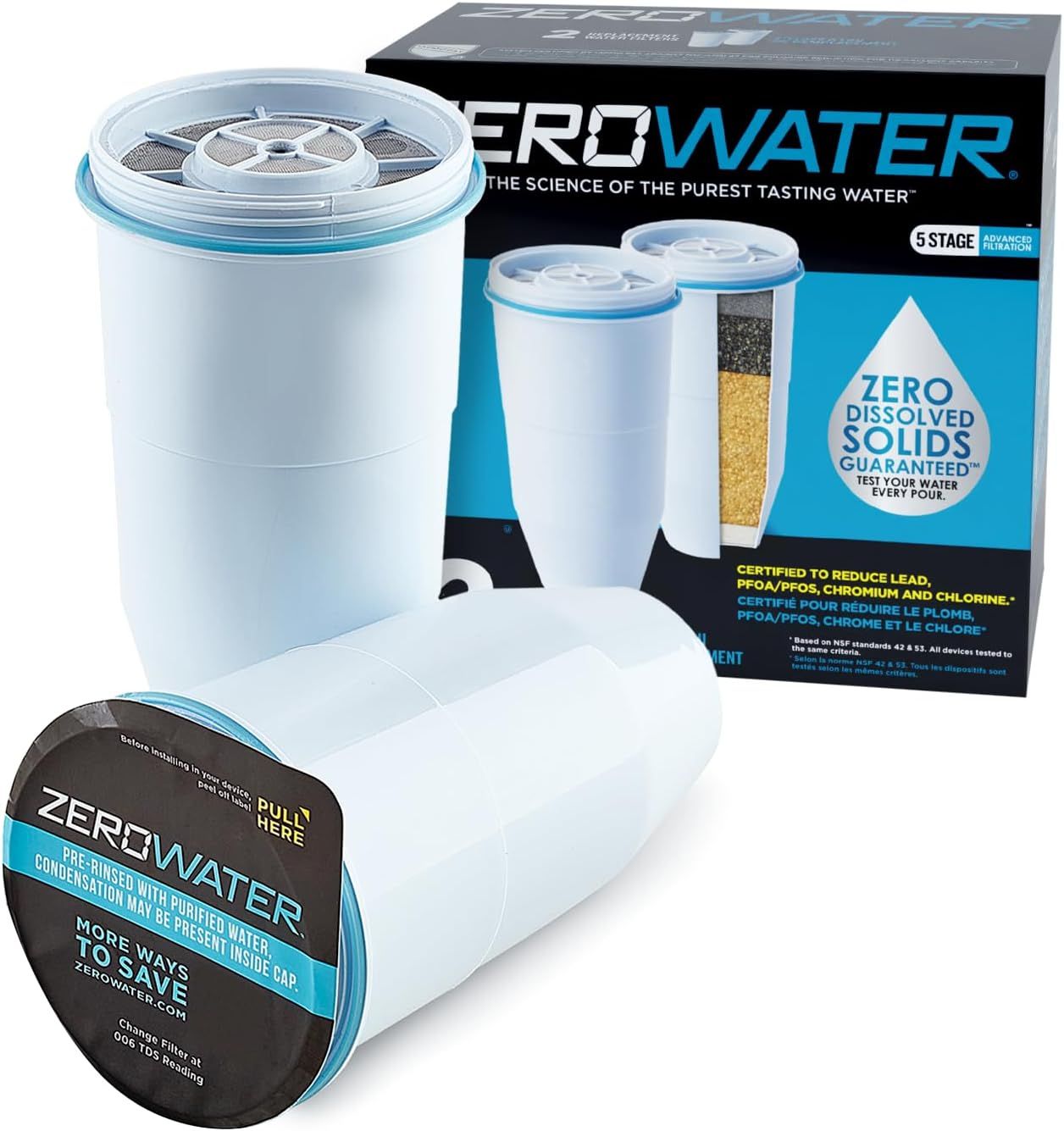 Shows the core product—replacement water filter cartridges—clearly displayed to help shoppers identify what they are purchasing and understand the multi-stage filtration design. Displays the retail…