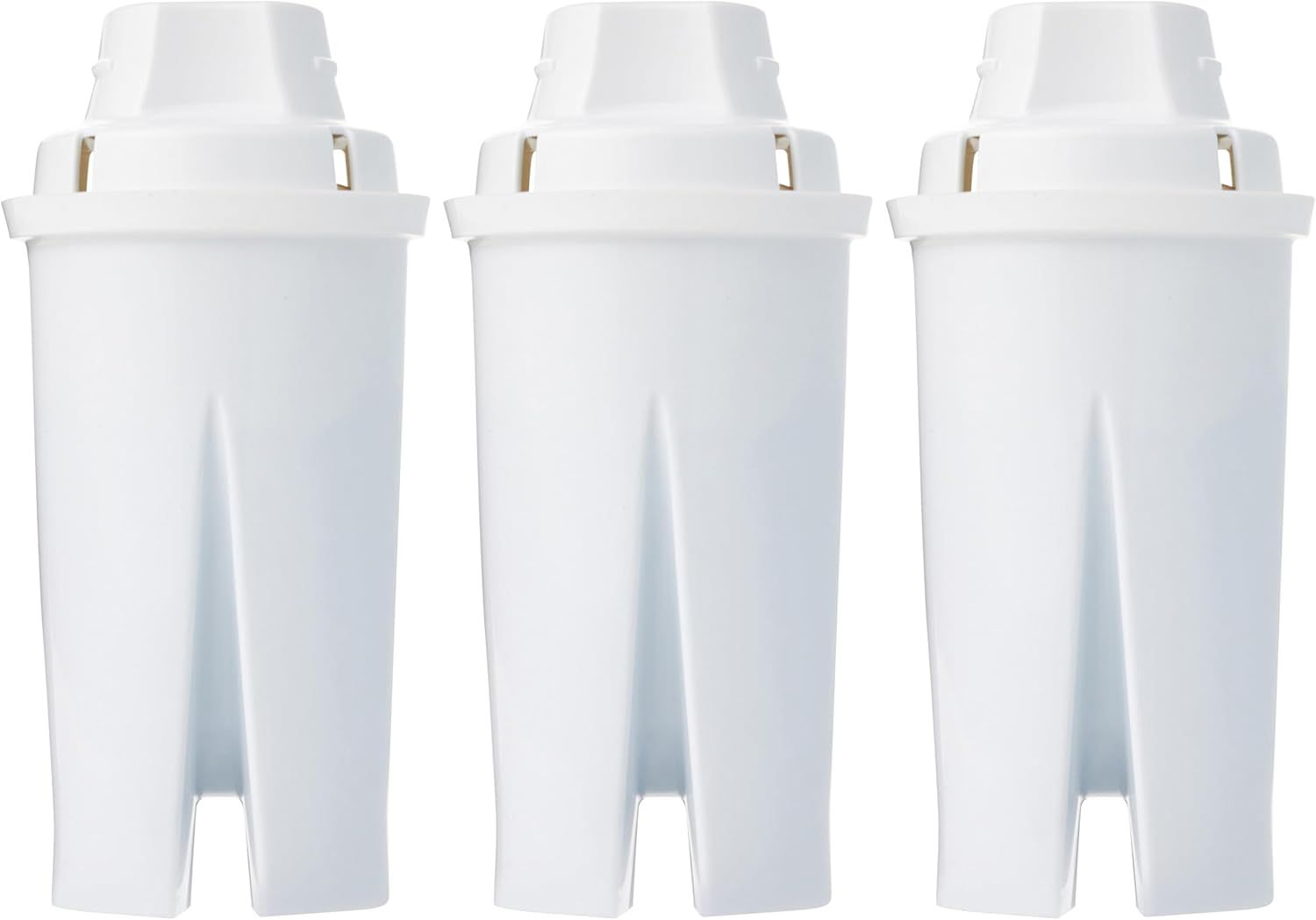 Displays the core sellable product—a 3-pack of water filter cartridges—in a clean catalog style to show exactly what the buyer will receive.