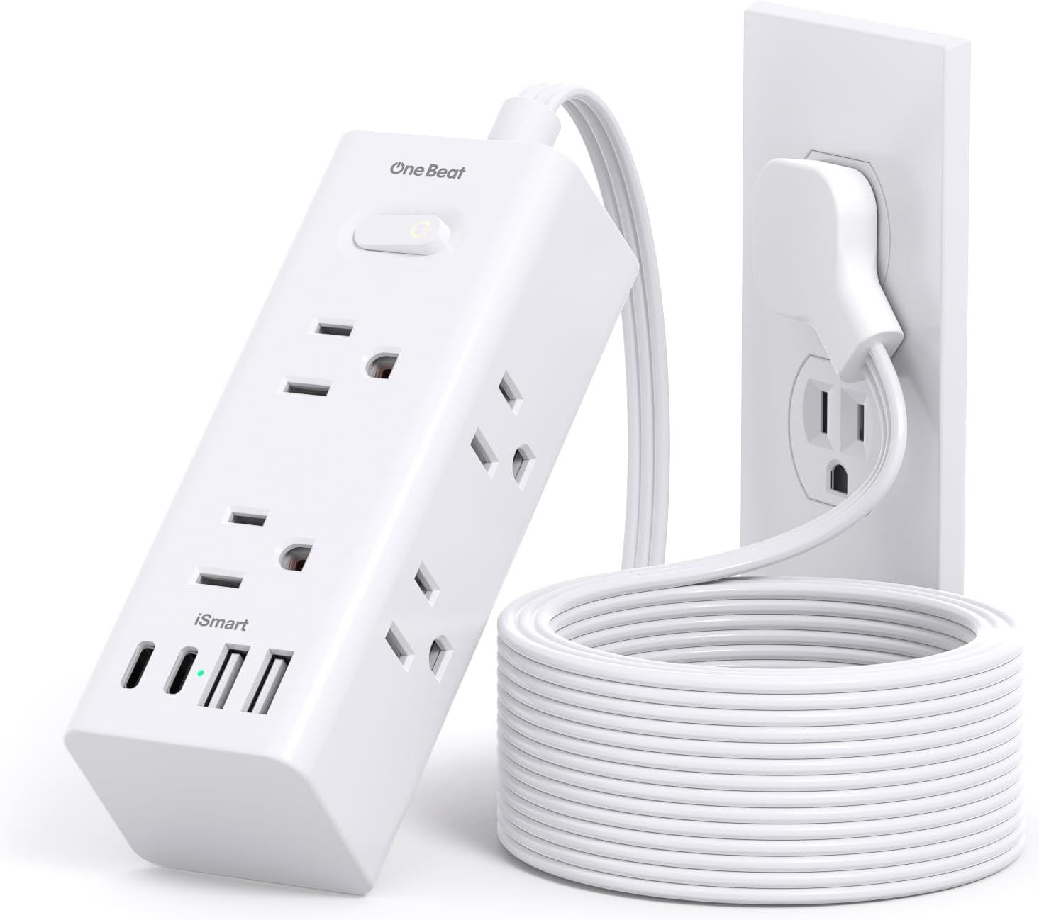 Shows the core product clearly - a power strip with multiple AC outlets and USB charging ports, along with its long white extension cord, allowing shoppers to see exactly what they will receive.…