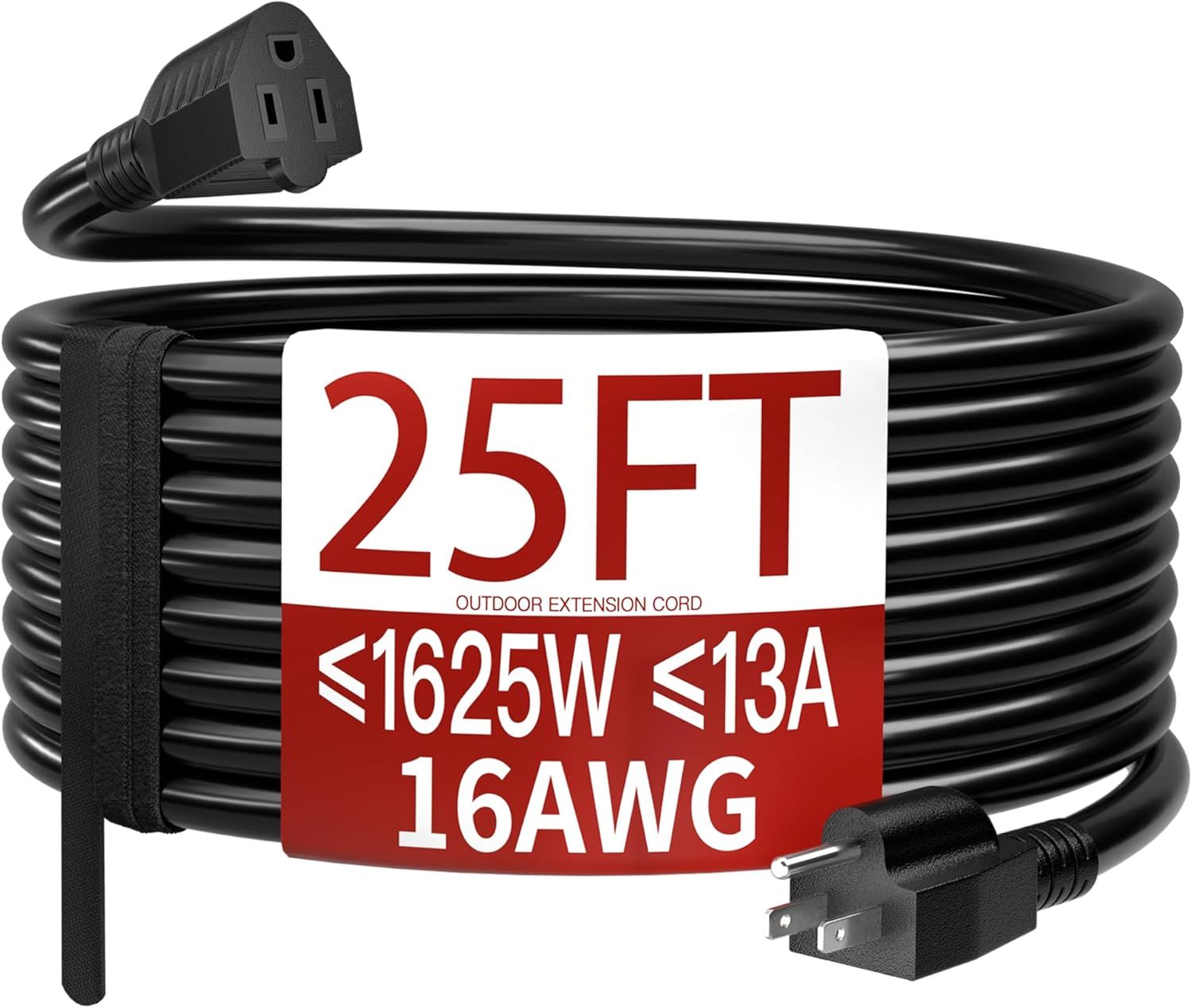 Shows the core product clearly - a coiled black extension cord with visible plug ends and specifications, allowing shoppers to understand exactly what they are purchasing. Displays the packaging…