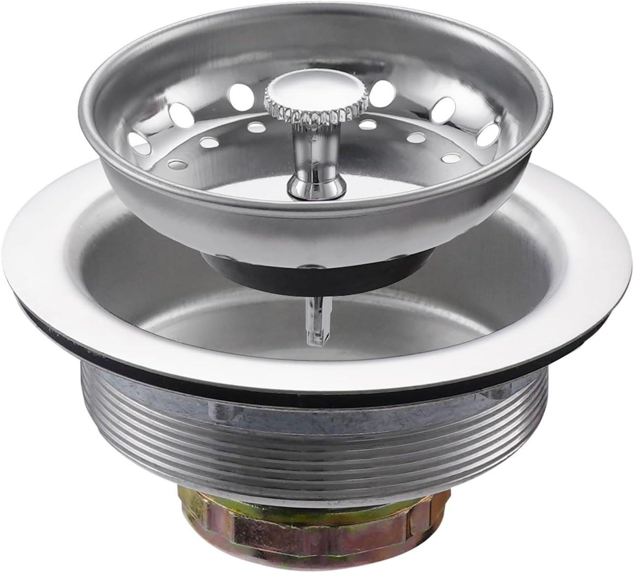 Displays the complete sink strainer assembly with basket and threaded base to show shoppers exactly what they will receive and how the components fit together. Shows all included parts of the drain…