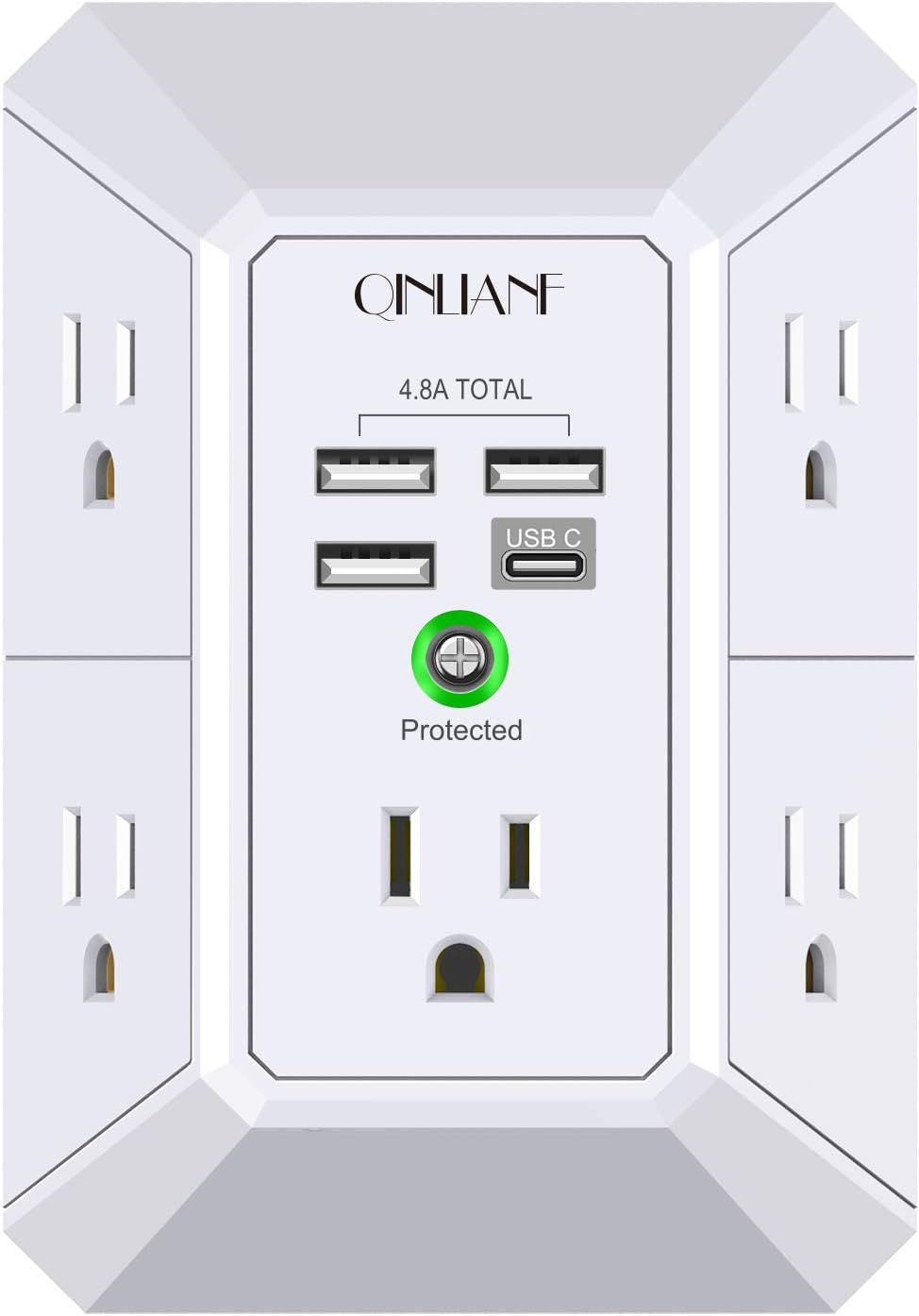 Shows the core product - a wall outlet adapter with multiple USB ports and AC outlets - to communicate its charging capabilities and protected status to shoppers. Demonstrates the product's key…