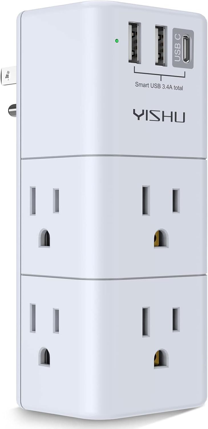 Displays the core product clearly on a white background, showing the multiple AC outlets and USB ports to communicate the charging hub's functionality and capacity.