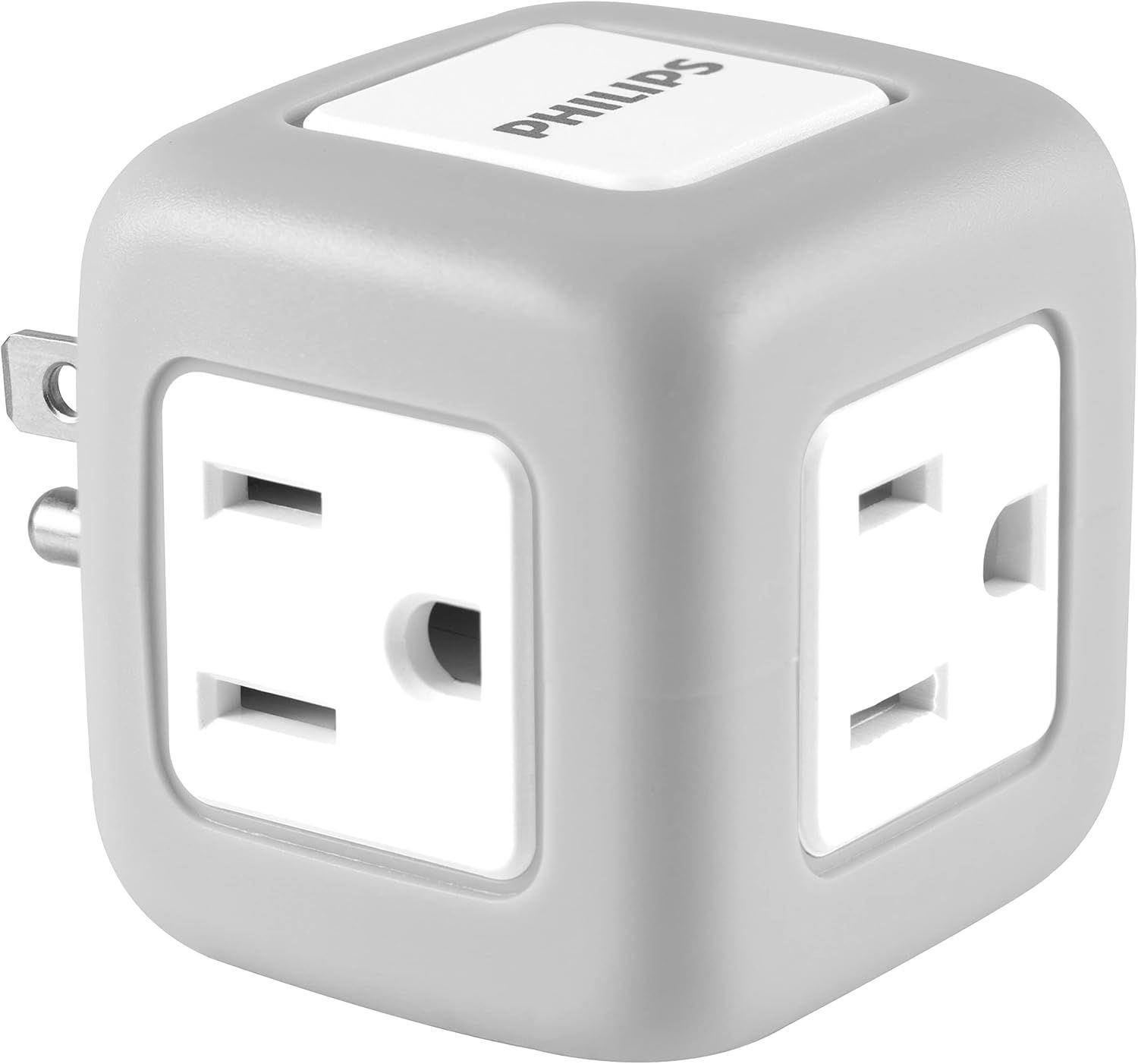 Shows the core product, a Philips-branded cube-shaped power adapter with multiple outlet faces, clearly displaying its design and functionality to help shoppers understand what they are purchasing.