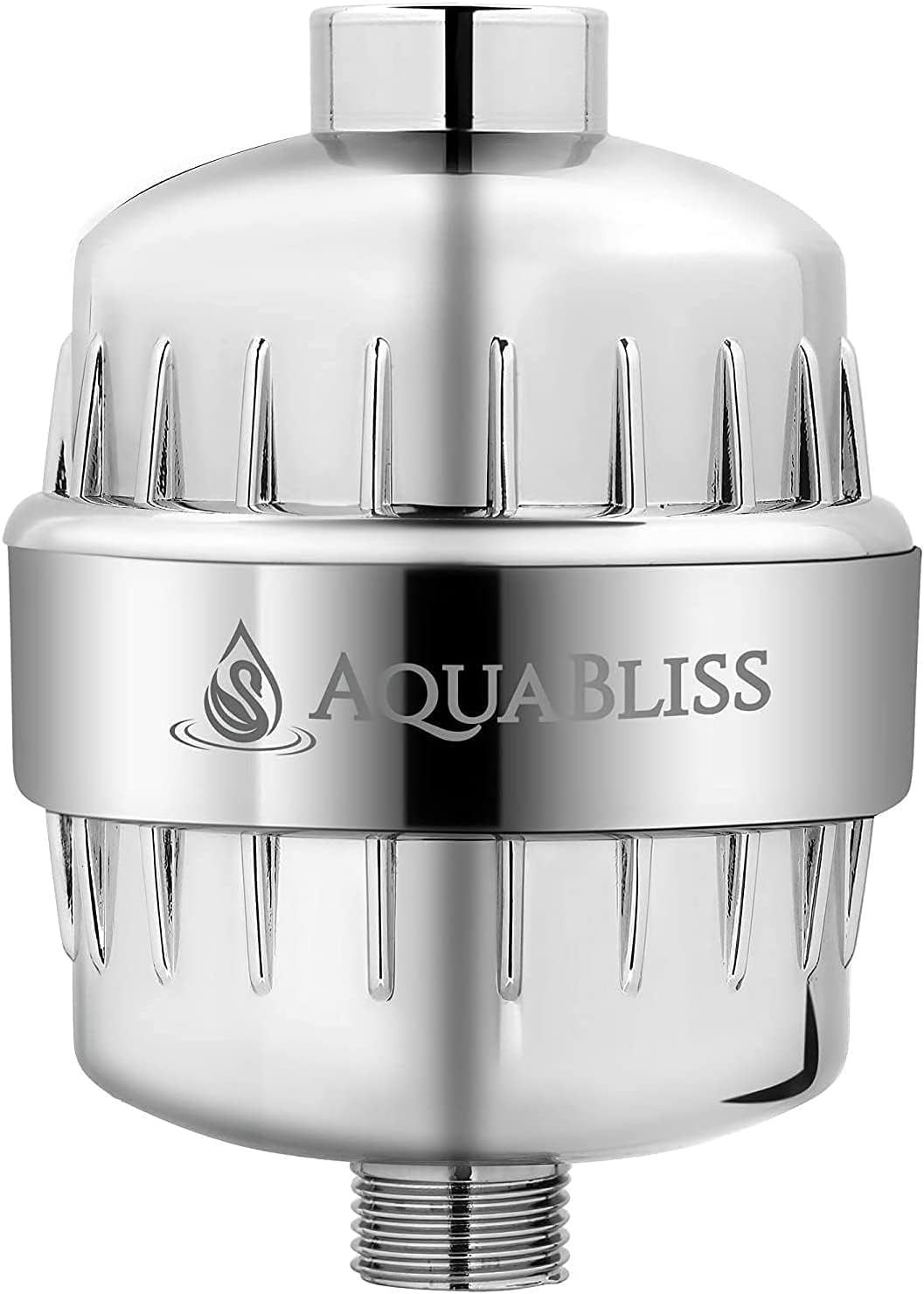 Displays the shower filter product in a clean catalog style to showcase its polished chrome construction and multi-stage filtration system with visible filter cartridges, reassuring shoppers of…