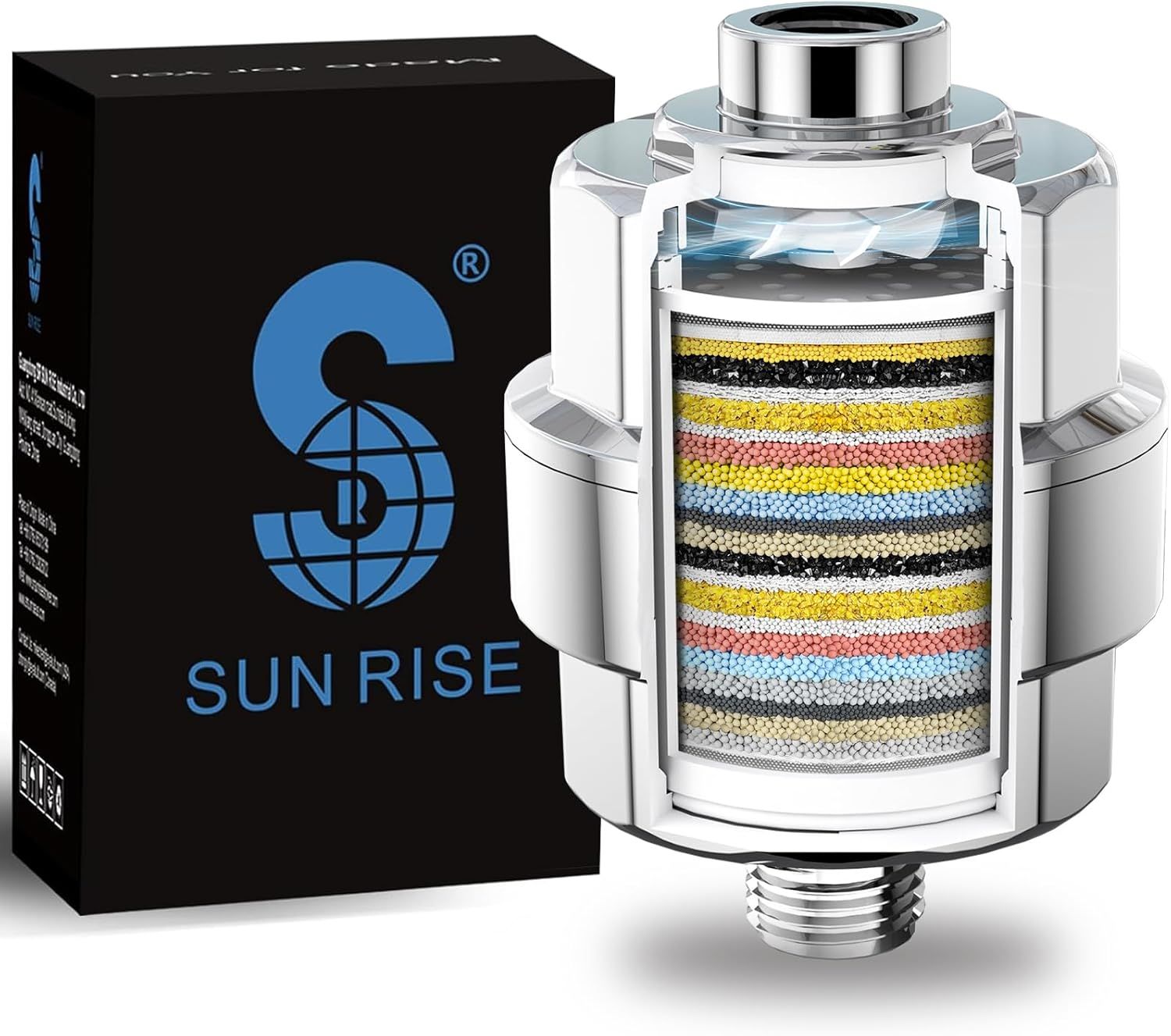 Shows the core product with a transparent cutaway view to reveal the internal multi-layer filtration system, demonstrating the sophisticated filtering technology and build quality to reassure…