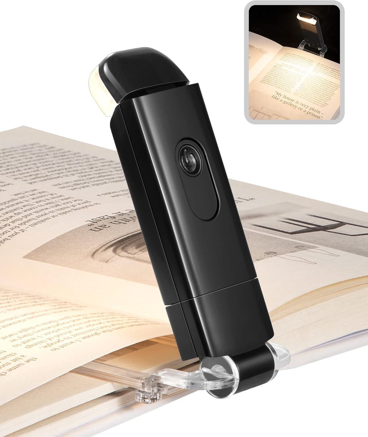 Shows the core product, a clip-on book light, clearly displayed to help shoppers understand what they are purchasing and how it attaches to books or other materials. Demonstrates the product in use,…