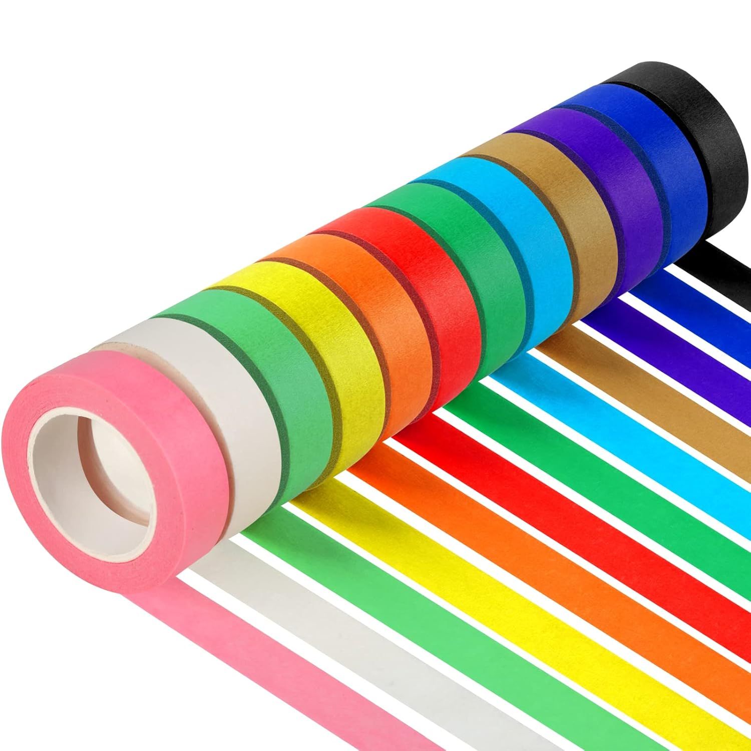 Displays the core product, a set of colorful tape rolls, clearly showing the variety of colors included in the purchase. Showcases the wide range of color options available, helping shoppers…